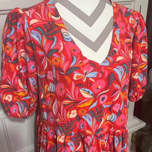 The Pioneer Woman Floral V-Neck Dress with Puff Sleeves Size XL - Picture 2 of 9